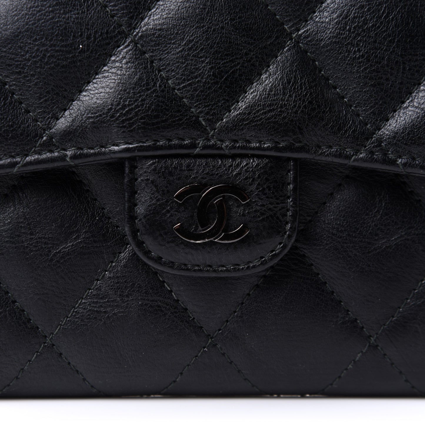 Crumpled Calfskin Quilted Large Flap Wallet So Black
