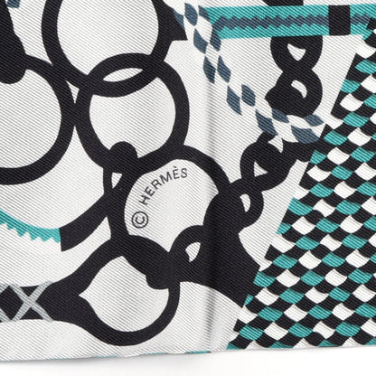 Hermes Silk Mors Et Tresses Maxi Twilly Cut Gris Perle Black Menthe 3 of 4
