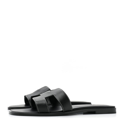 Hermes Box Calfskin Oran Sandals 38.5 Black 3 of 8