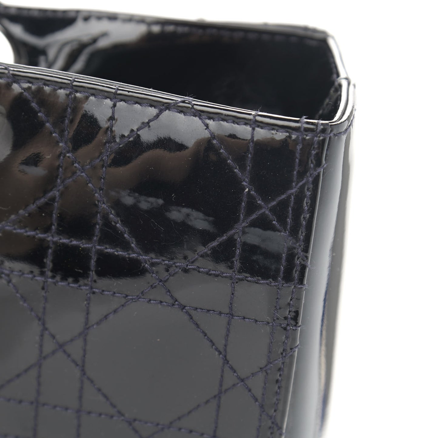 Patent Cannage Stitched Large Lady Dior Dark Navy Blue