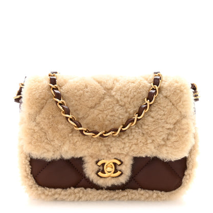 Chanel Shearling Lambskin Quilted Mini Furry Coco Flap Beige Dark Brown 1 of 11