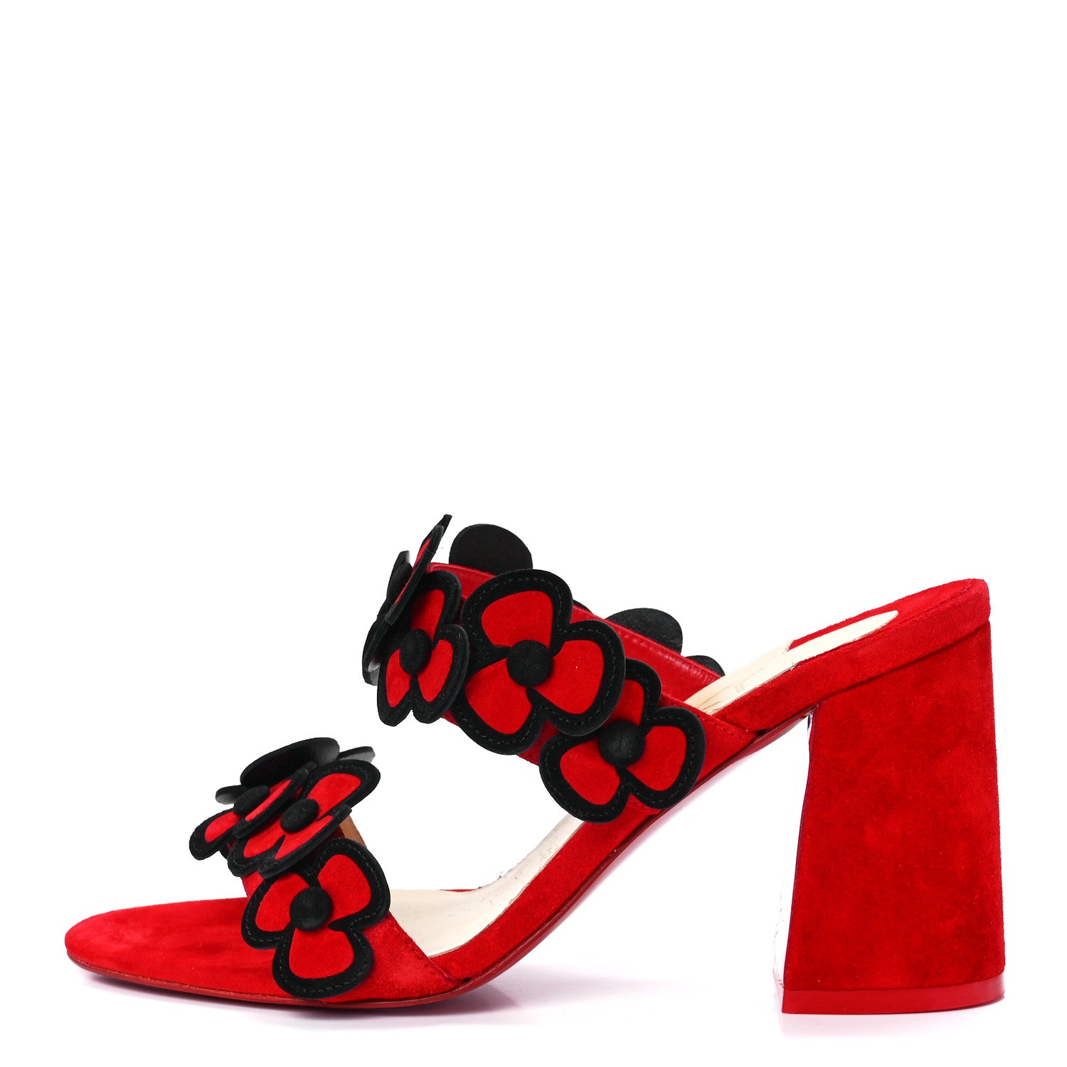 Christian Louboutin Veau Velours Tres Pansy 85 Slide Sandals 36.5 Red Black 1 of 8