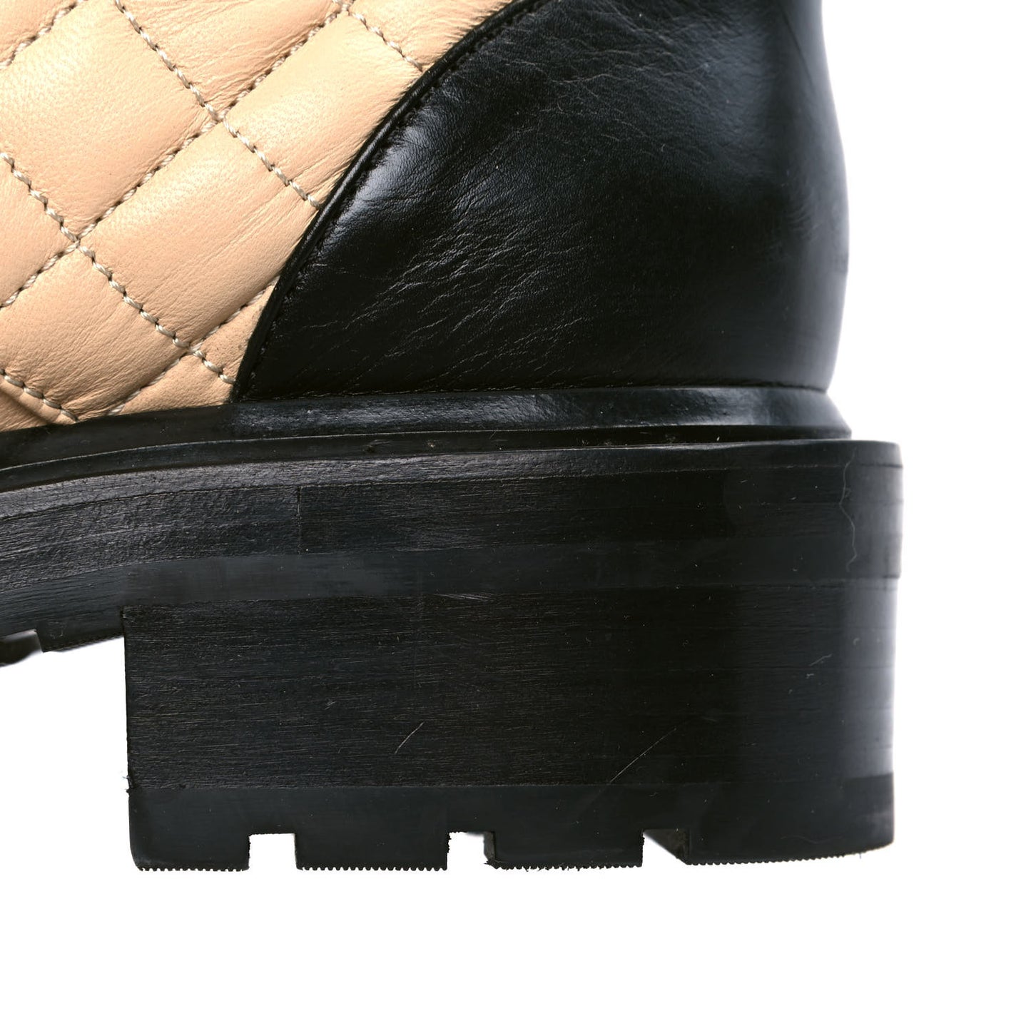 Lambskin Calfskin Quilted Lace Up Combat Boots 37.5 Beige Black