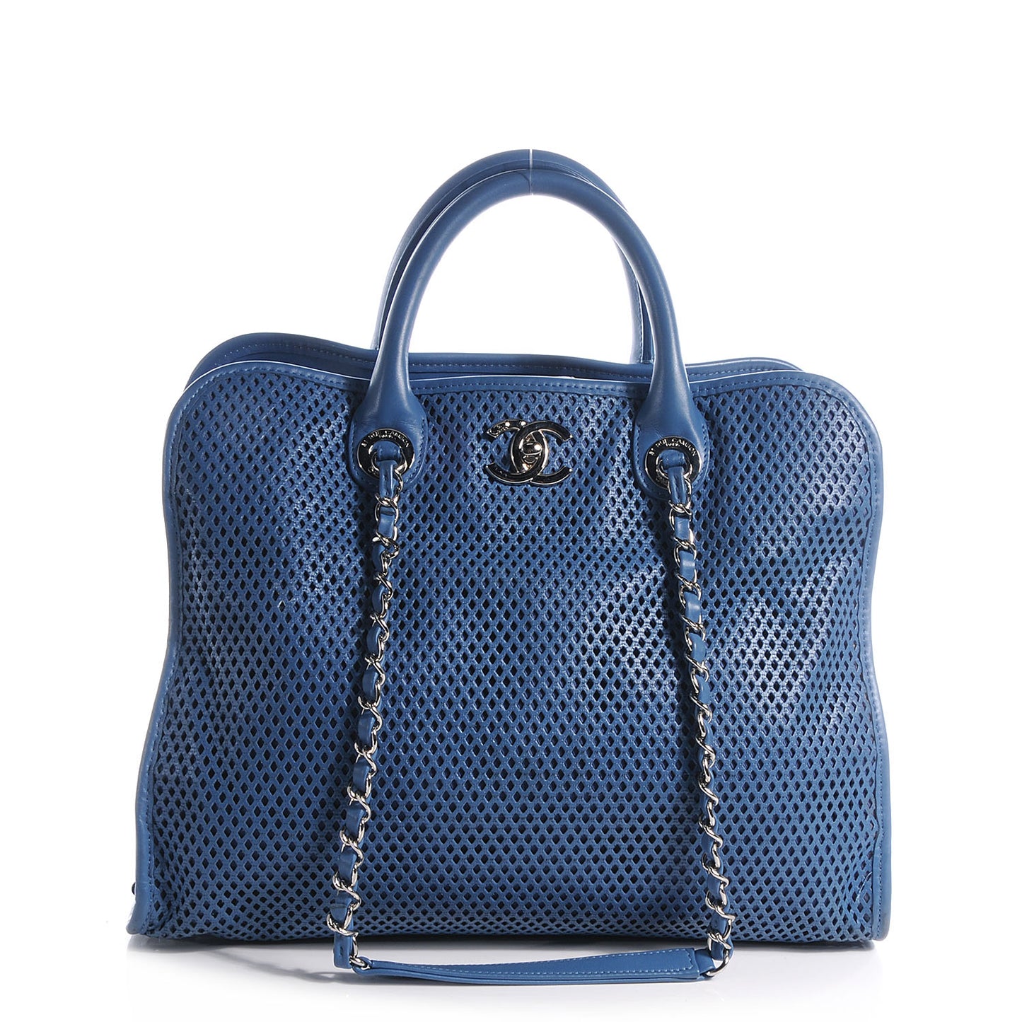 Calfskin Perforated Up In The Air Tote Dark Blue