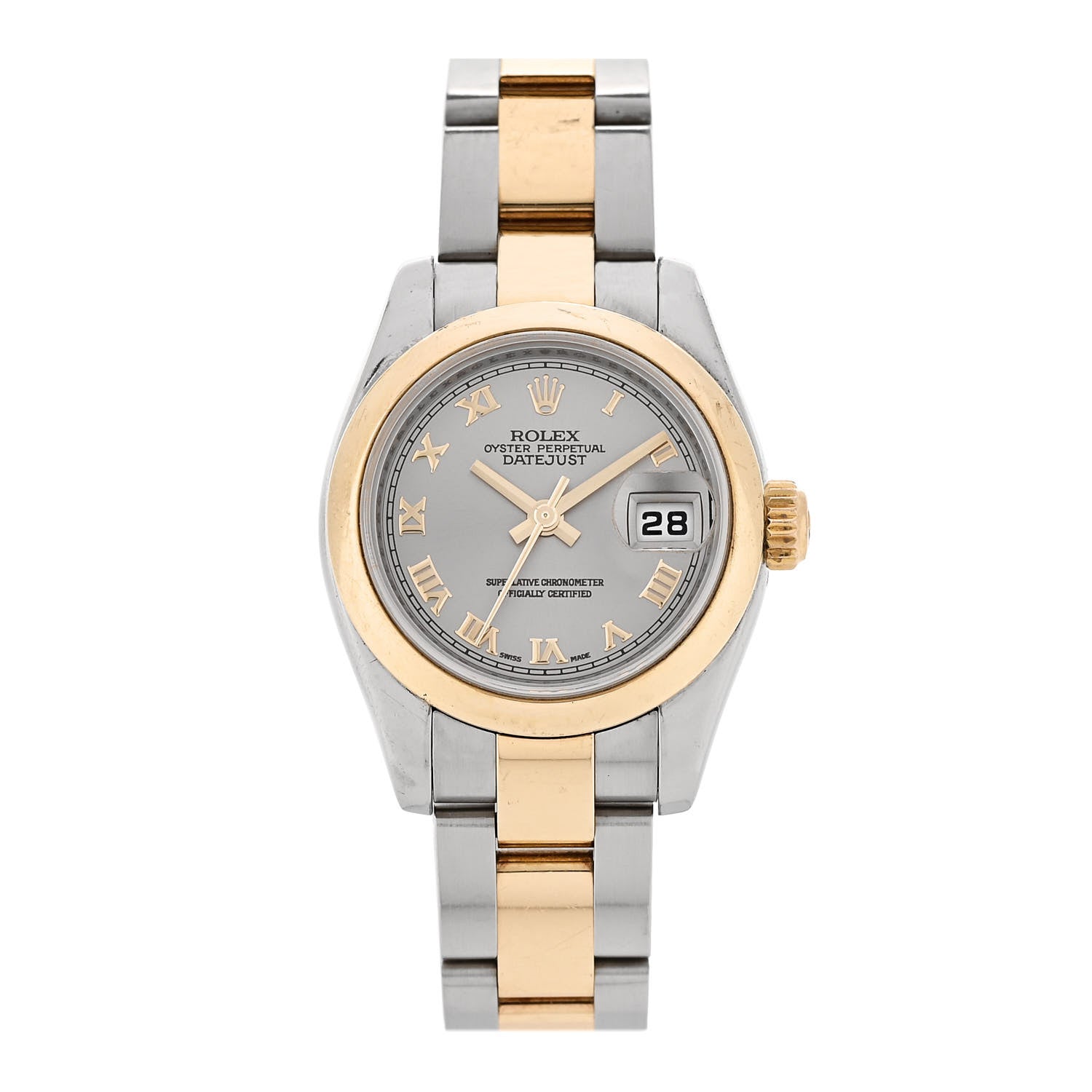 Rolex Stainless Steel 18K Yellow Gold 26mm Oyster Perpetual DateJust Watch Silver Roman 179163 1 of 5