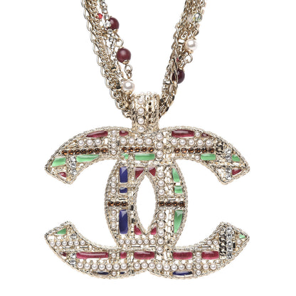 Chanel Pearl Large CC Pendant Necklace Gold Green Red 4 of 6