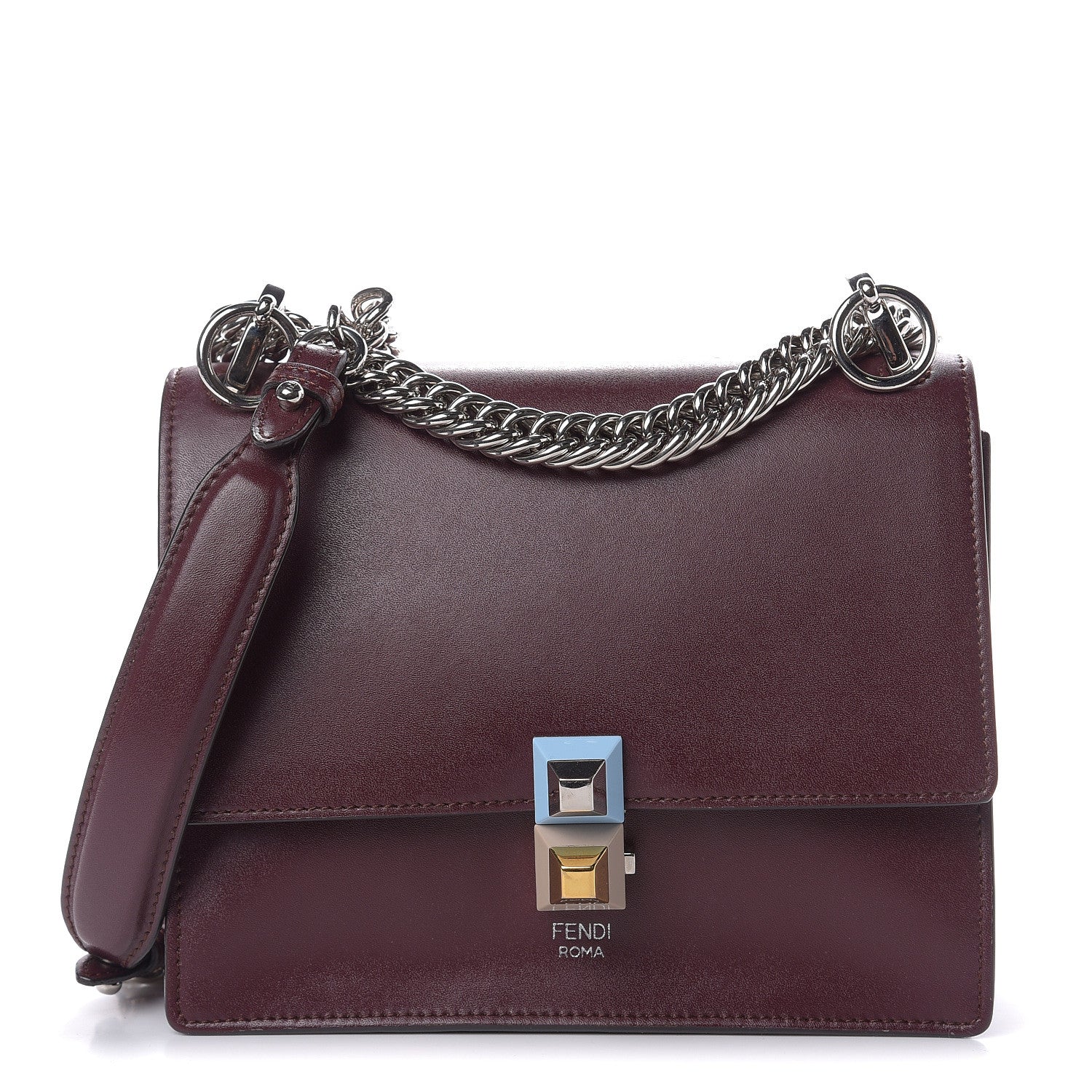Fendi Vitello Liberty Studded Small Kan I Shoulder Bag Bordeaux Multicolor 1 of 10