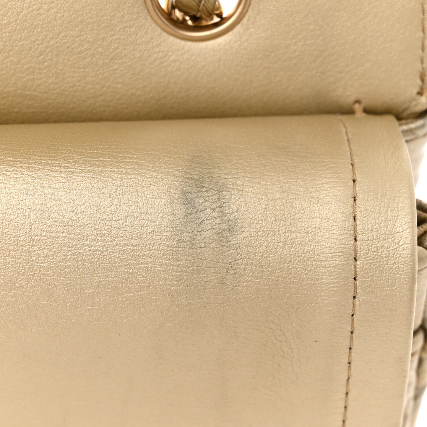 Metallic Patent Crumpled Calfskin Chevron Quilted Medium Double Flap Gold