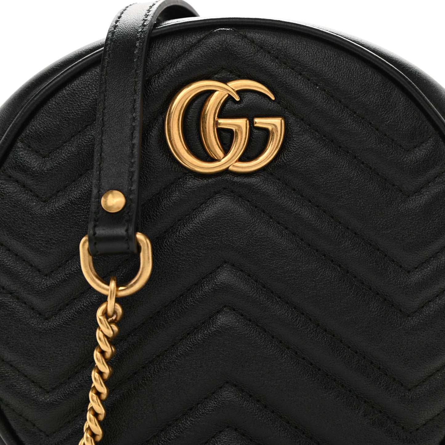 Azalea Calfskin Matelasse Heart Mini GG Marmont Round Shoulder Bag Black