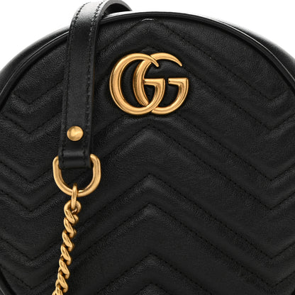 Gucci Azalea Calfskin Matelasse Heart Mini GG Marmont Round Shoulder Bag Black 7 of 7