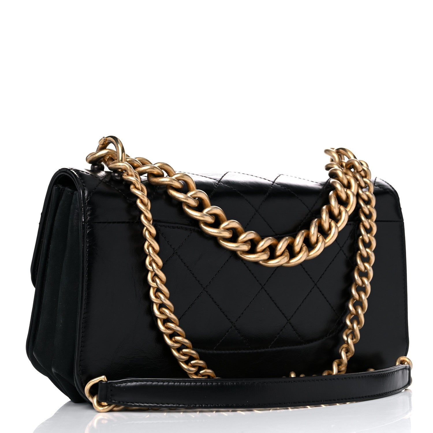 シャネル★ Chanel Iridescent Calfskin Quilted Small Straight Lined Flap Black