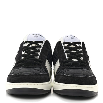 Chanel Suede Fabric Calfskin Womens CC Sneakers 36 Black White 2 of 10
