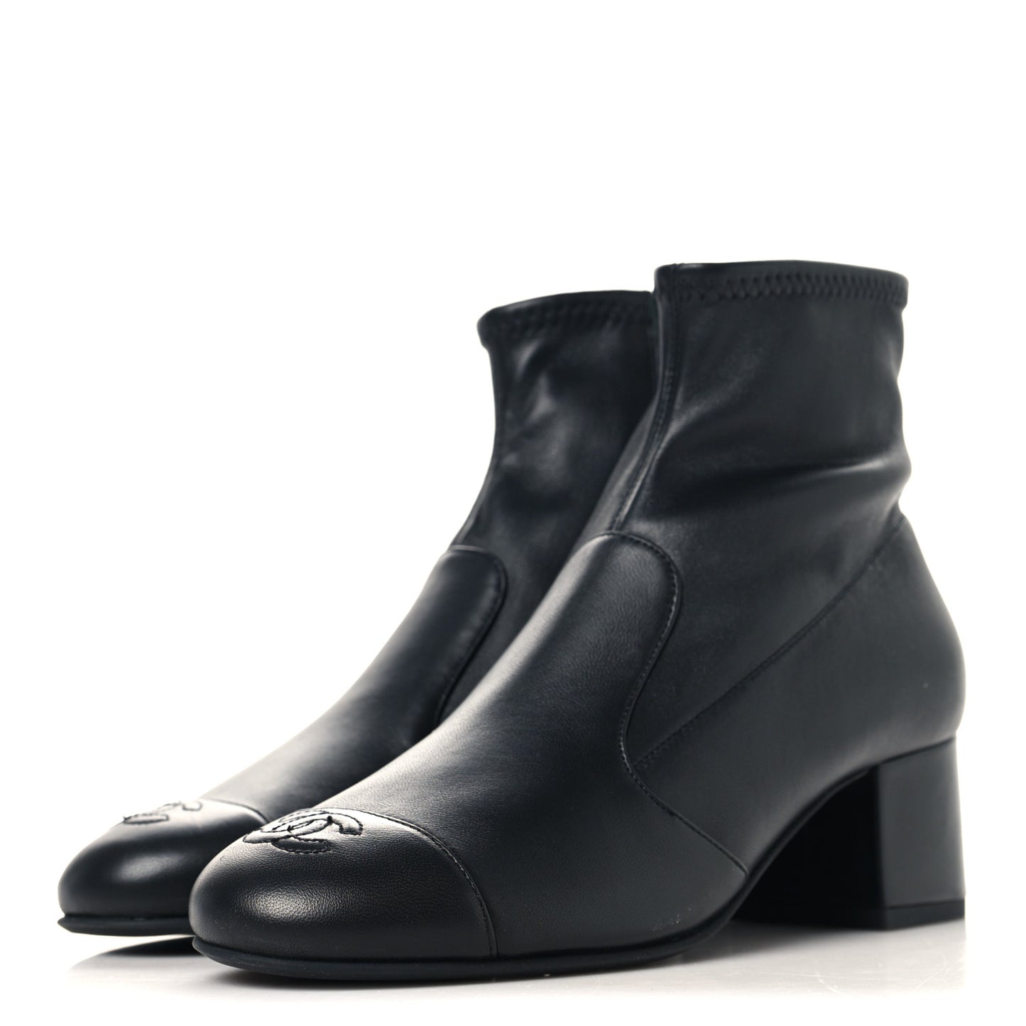 Stretch Lambskin Cap Toe CC Uniform Short Boots 38 Black
