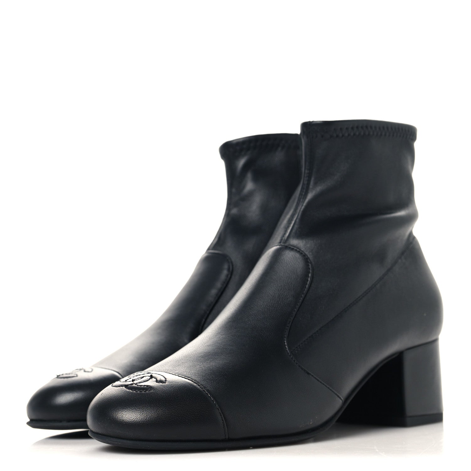 Chanel Stretch Lambskin Cap Toe CC Uniform Short Boots 38 Black 4 of 9