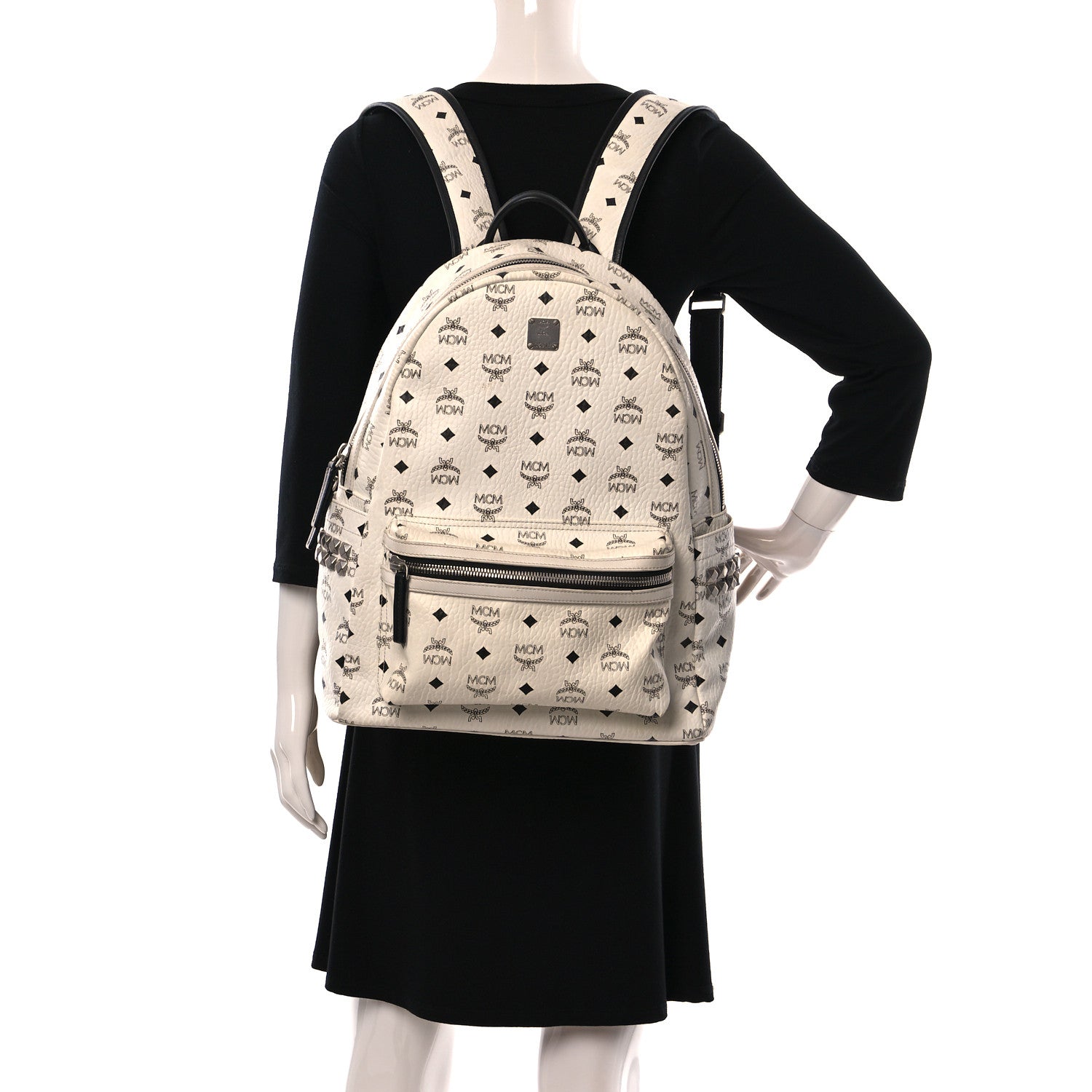 MCM Visetos Medium Side Studs Stark Backpack White 2 of 15