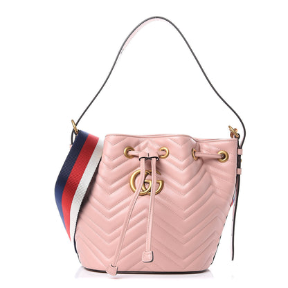 Gucci Calfskin Matelasse Sylvie Web GG Marmont Bucket Bag Perfect Pink 1 of 9