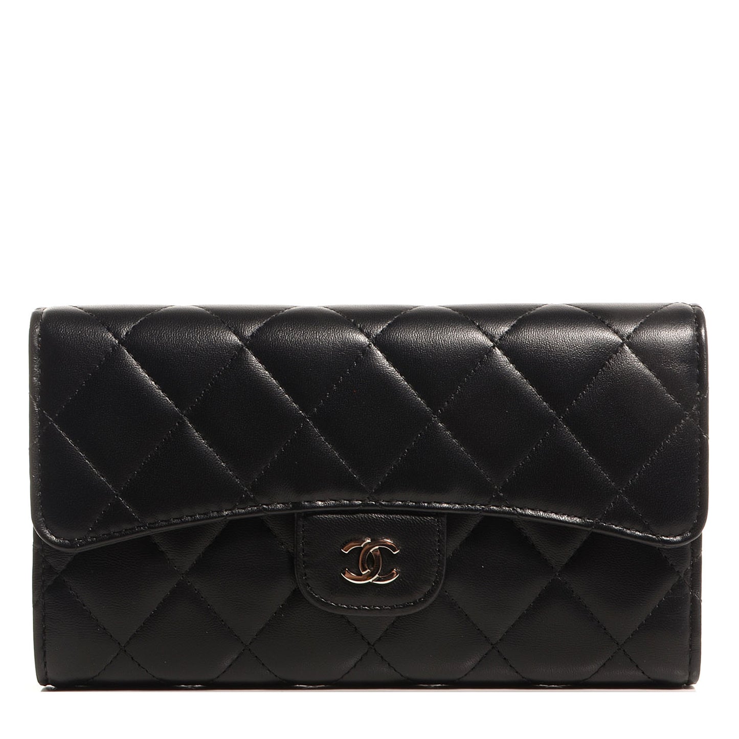 Lambskin Quilted Large Flap Wallet Black