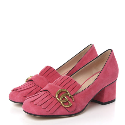 Gucci Kid Scamosciato GG Marmont Fringe 50mm Loafer Pumps 37 Hot Pink 3 of 10
