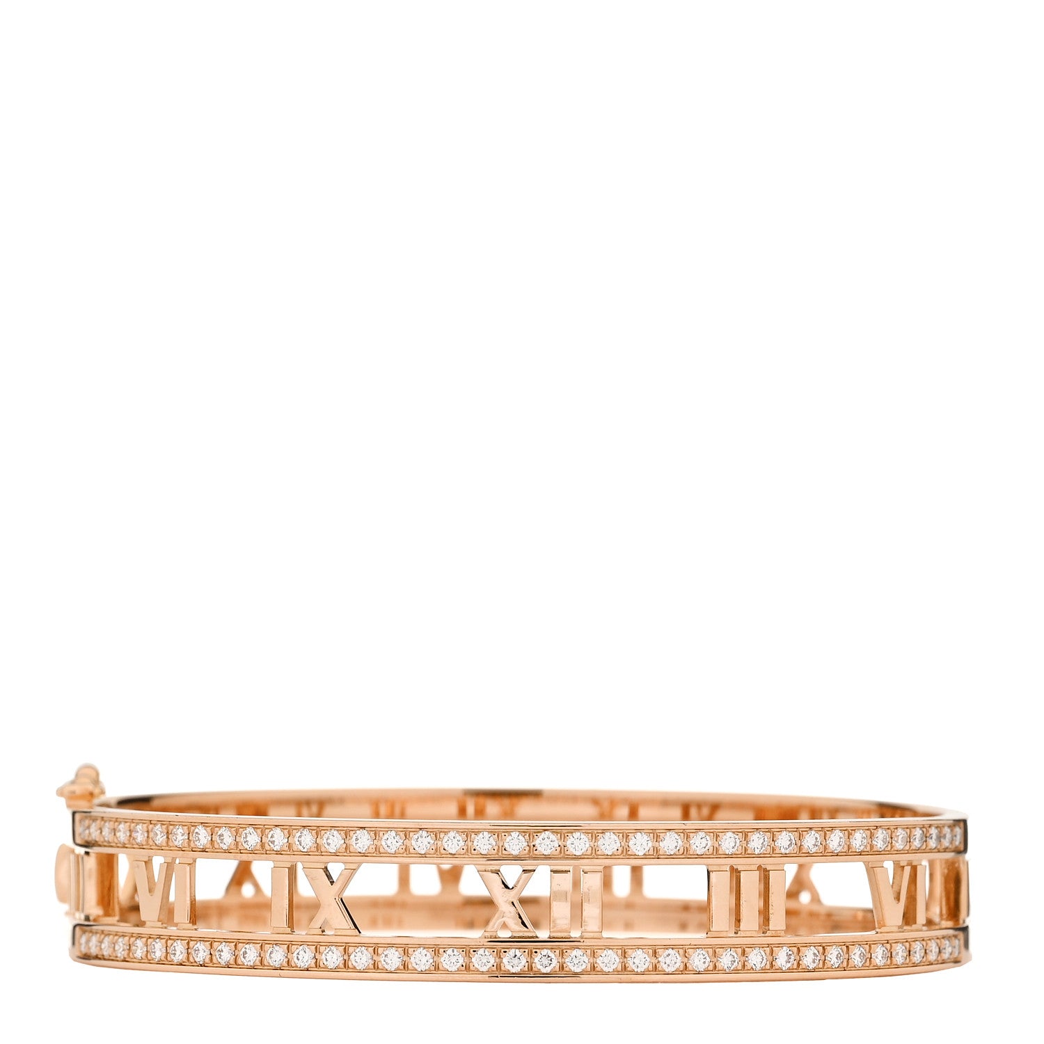 Tiffany 18K Rose Gold Diamond Atlas Open Hinged Bangle Bracelet