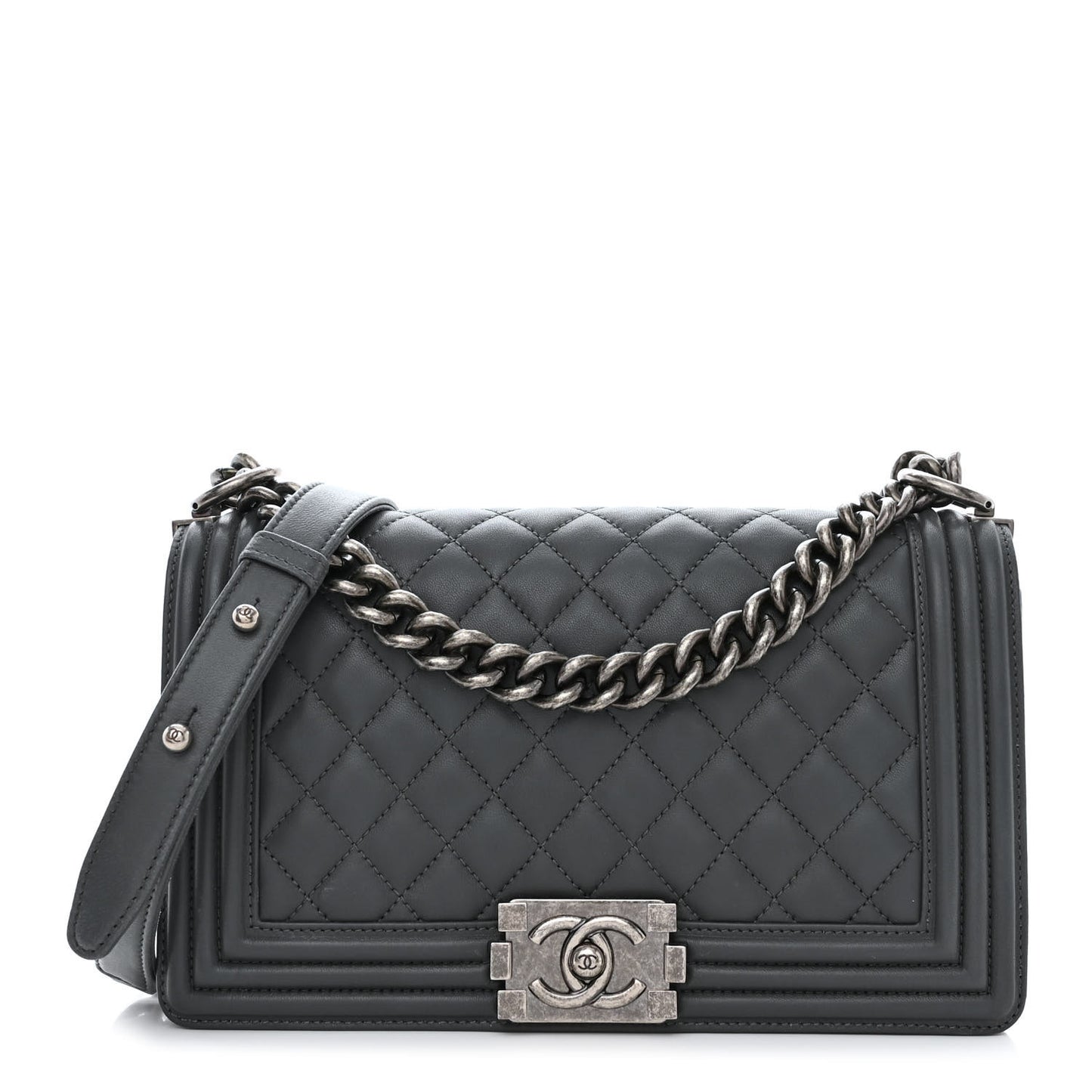 Lambskin Quilted Medium Boy Flap Dark Grey