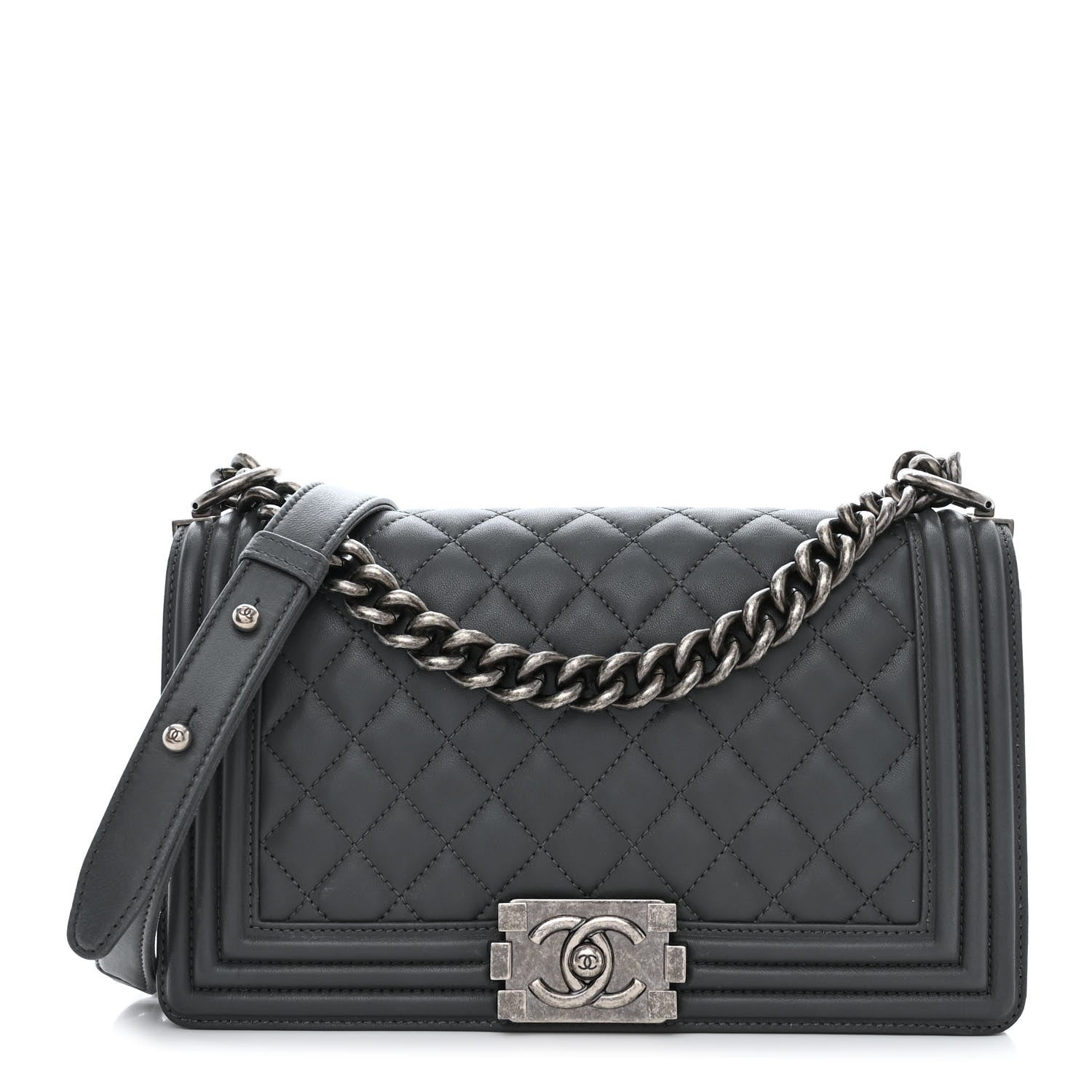 Chanel Lambskin Quilted Medium Boy Flap Dark Grey 1 of 10