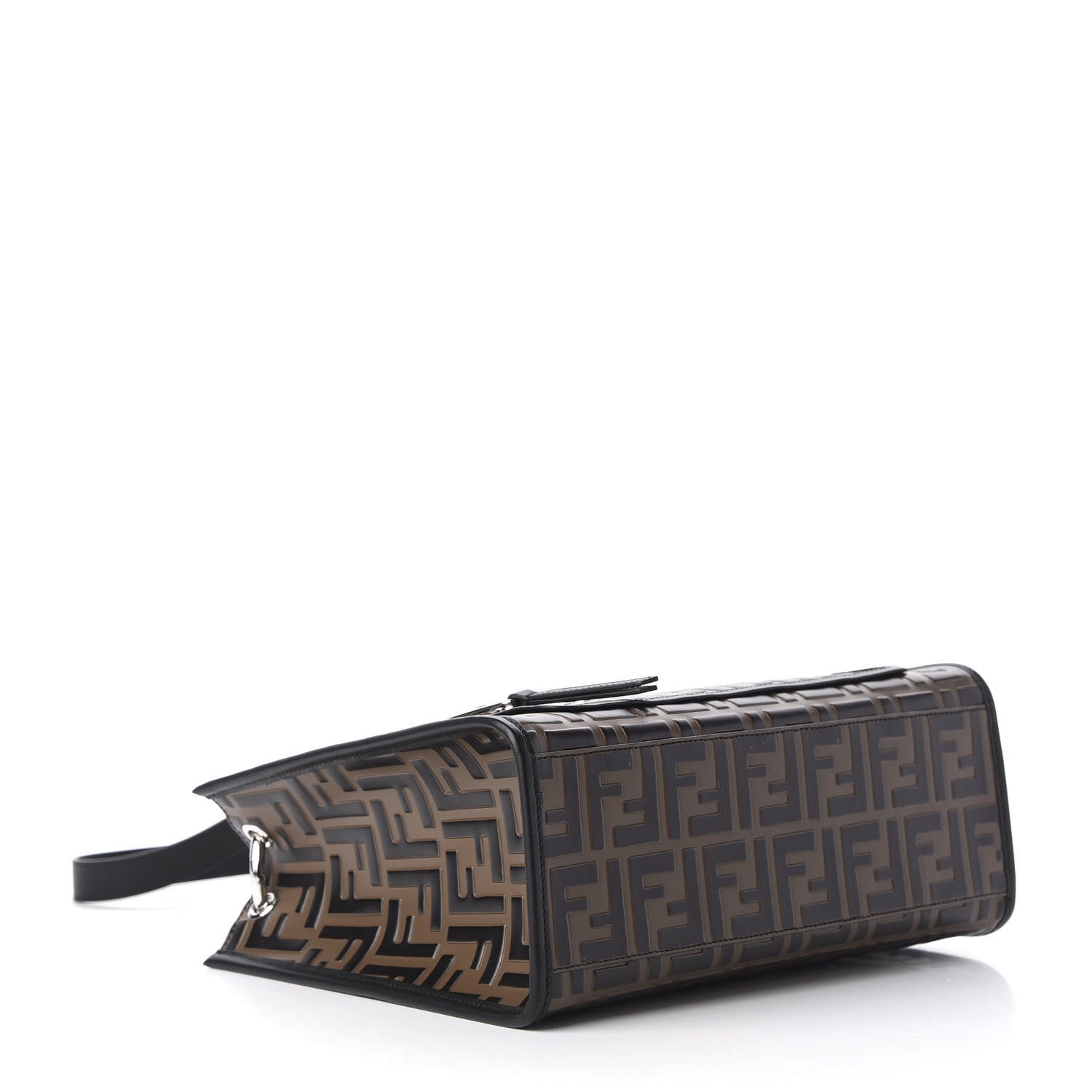 Fendi Vitello Century Wicker Bi-Color FF 1974 Embossed Small Runaway Shopper Tote Maya Black 4 of 10