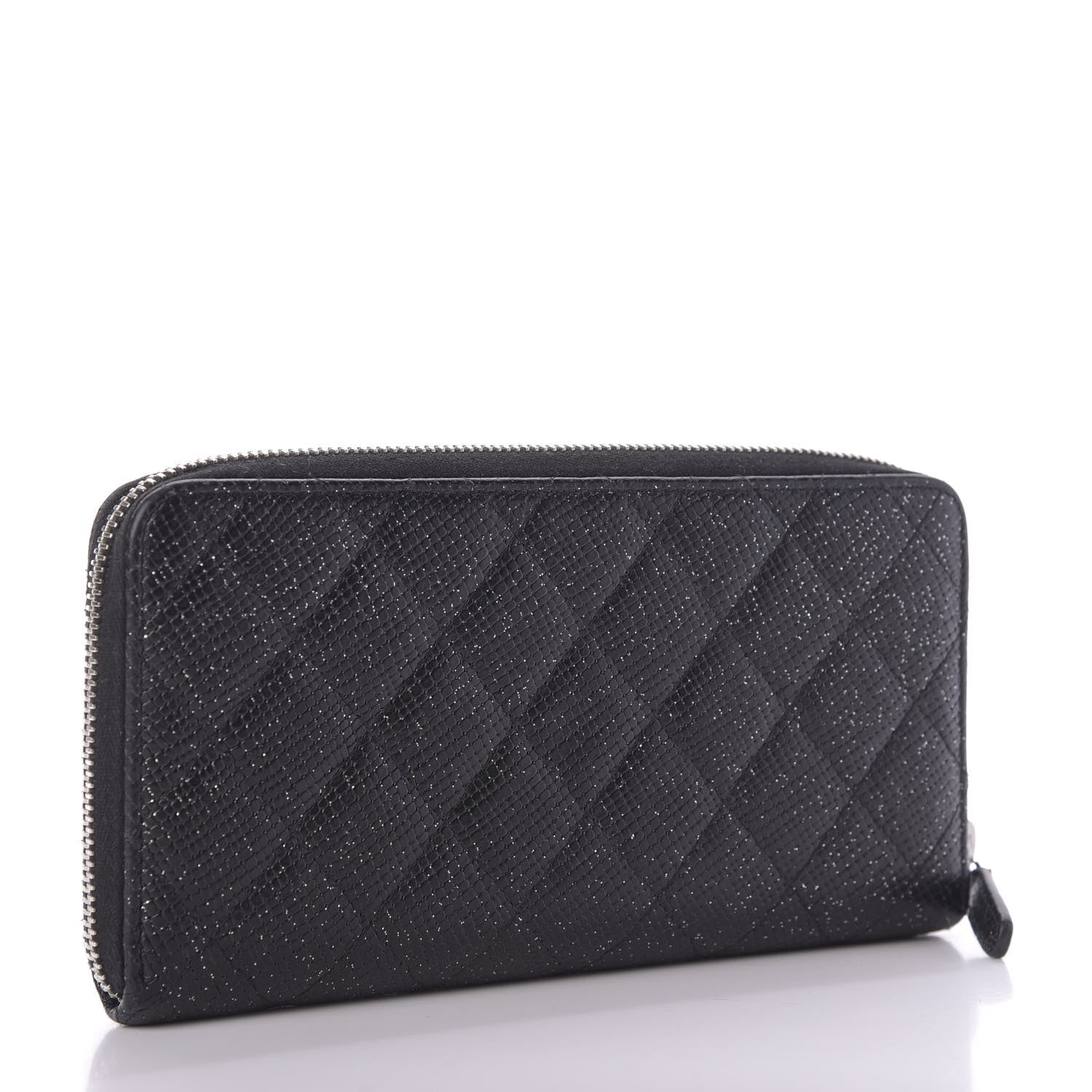Chanel Glittered Calfskin Quilted Large Gusset Zip Wallet Black 3 of 10