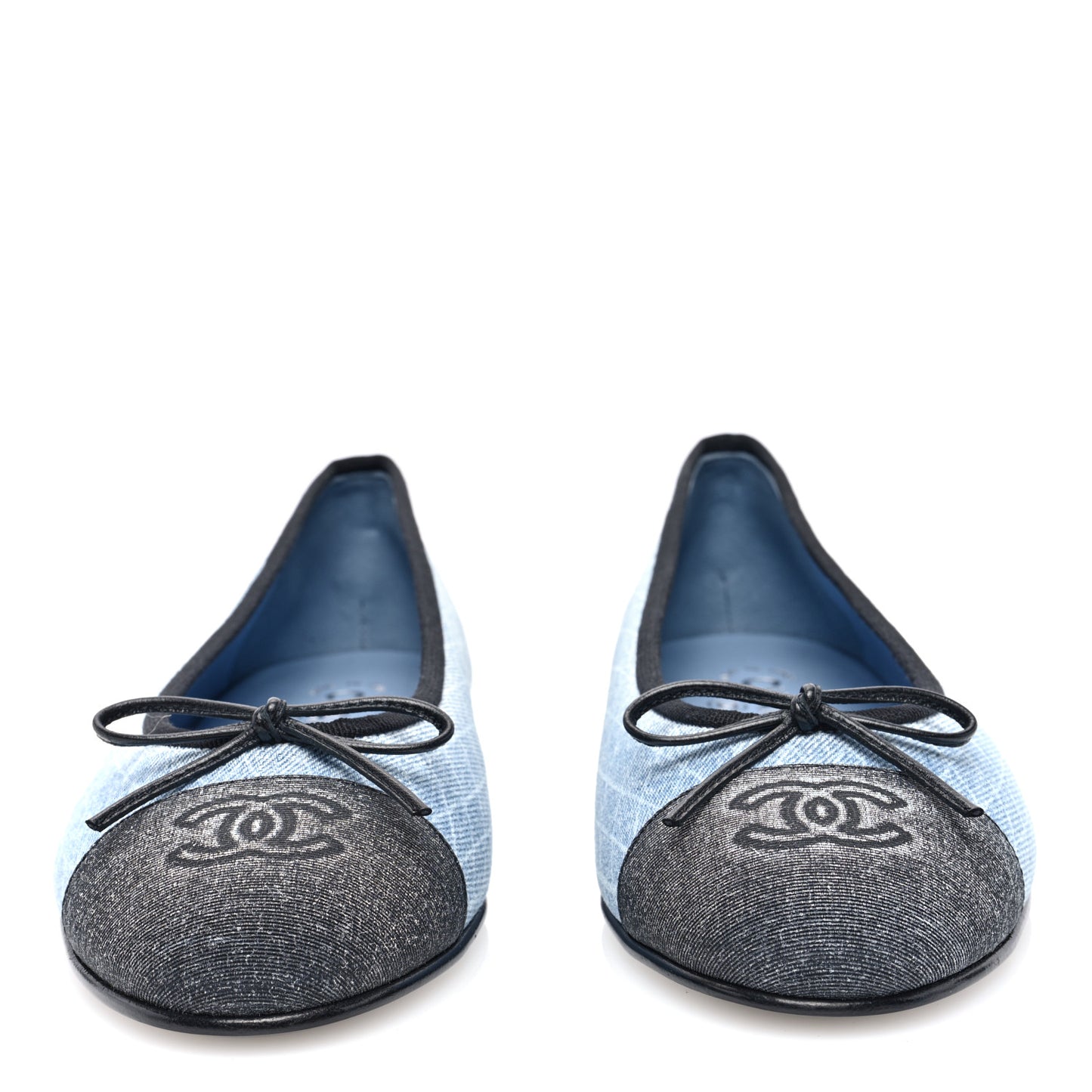 Denim Printed Quilt CC Cap Toe Ballerina Flats 39 Light Blue Dark Grey