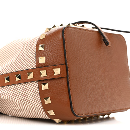 Valentino Garavani Canvas Grained Calfskin Rockstud Drawstring Bucket Bag Naturale Tobacco 8 of 9