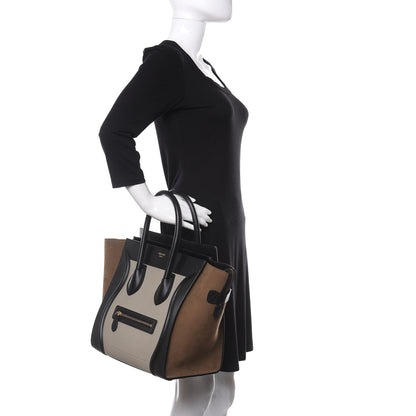 Celine Baby Grained Calfskin Suede Mini Tri-Color Luggage Stone 2 of 11