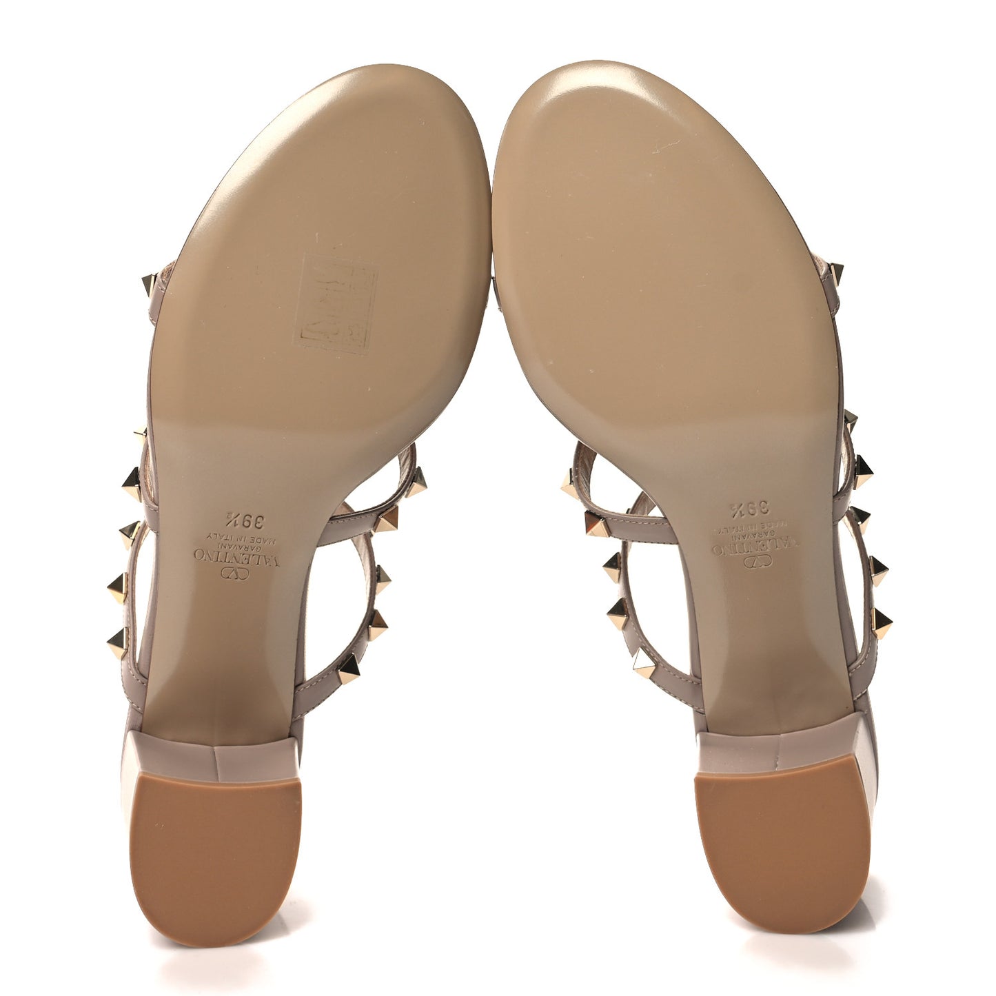 Calfskin Rockstud 60mm Caged Slide Sandals 39.5 Poudre