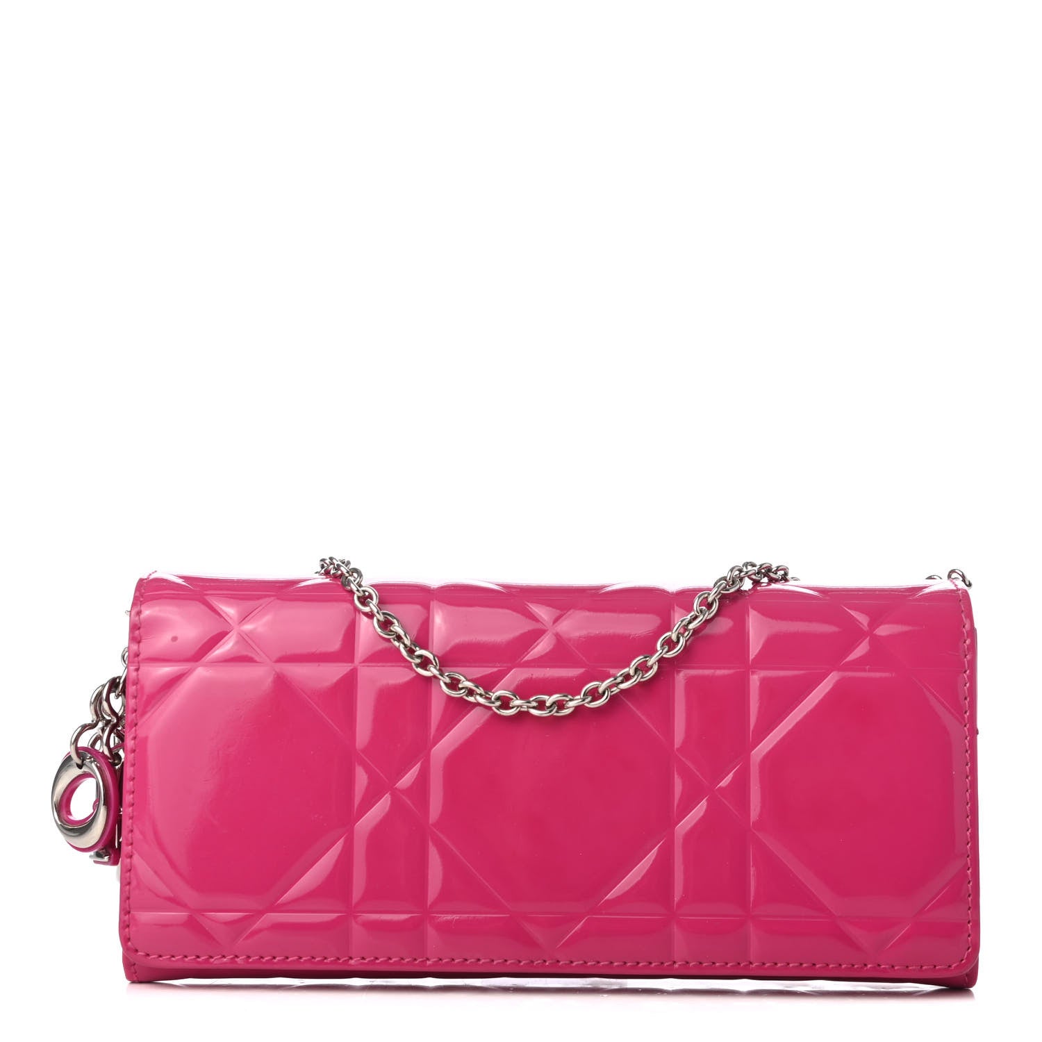 Christian Dior Patent Cannage Lady Dior Rendezvous Wallet On Chain Fuchsia 1 of 8