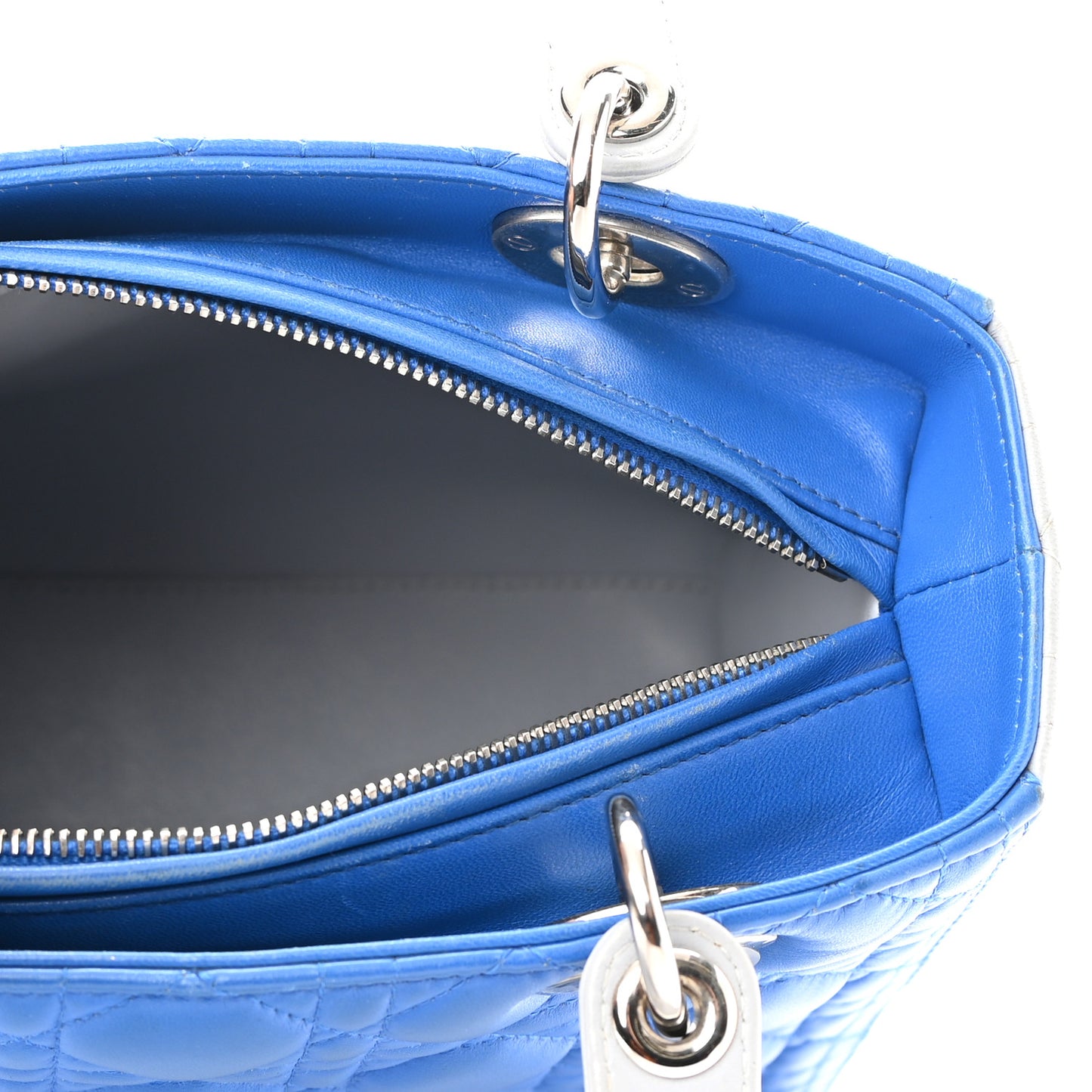 Lambskin Cannage Medium Bi-Color Lady Dior Blue Gray