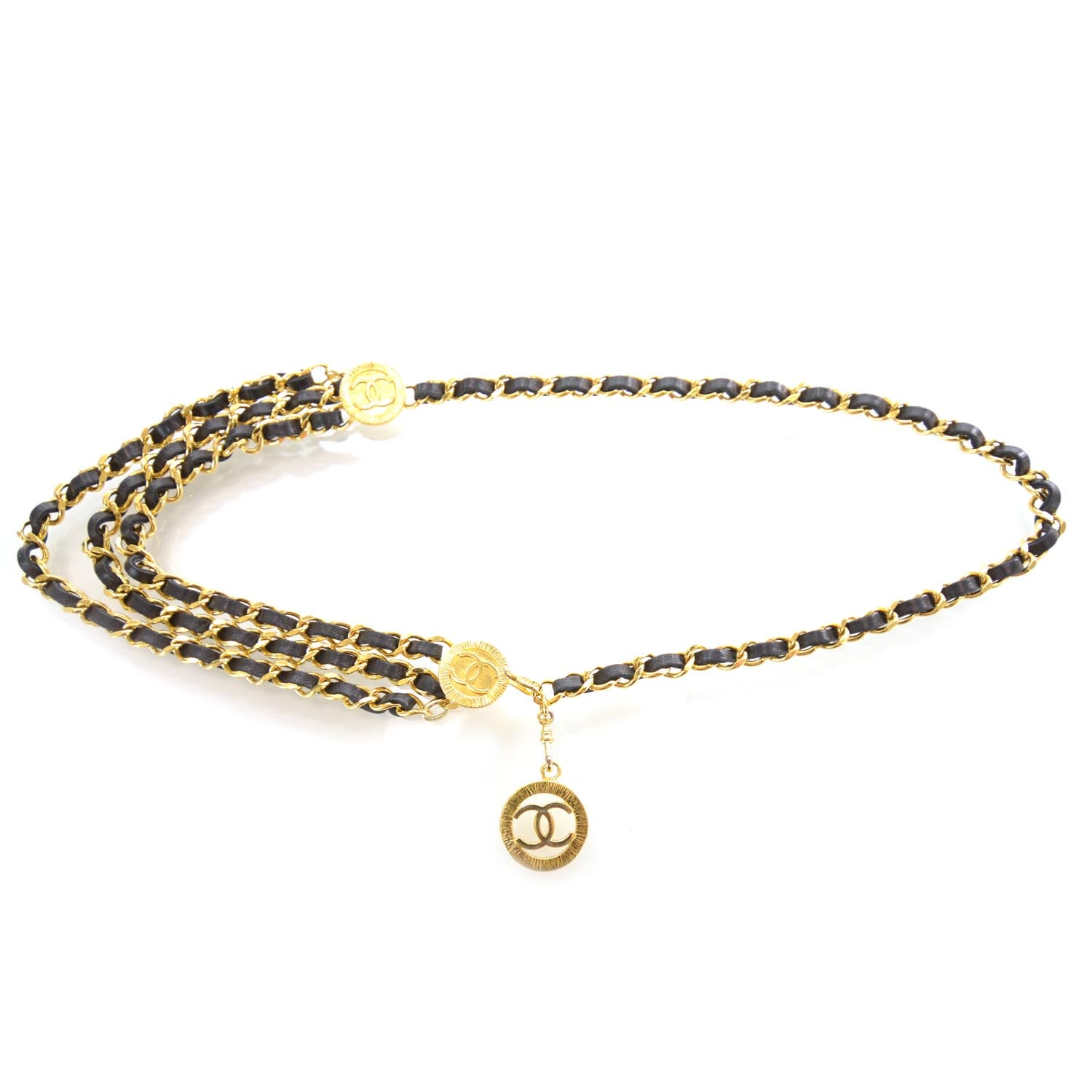 Chanel Leather Chain CC Medallion Belt Black Gold 1 of 5