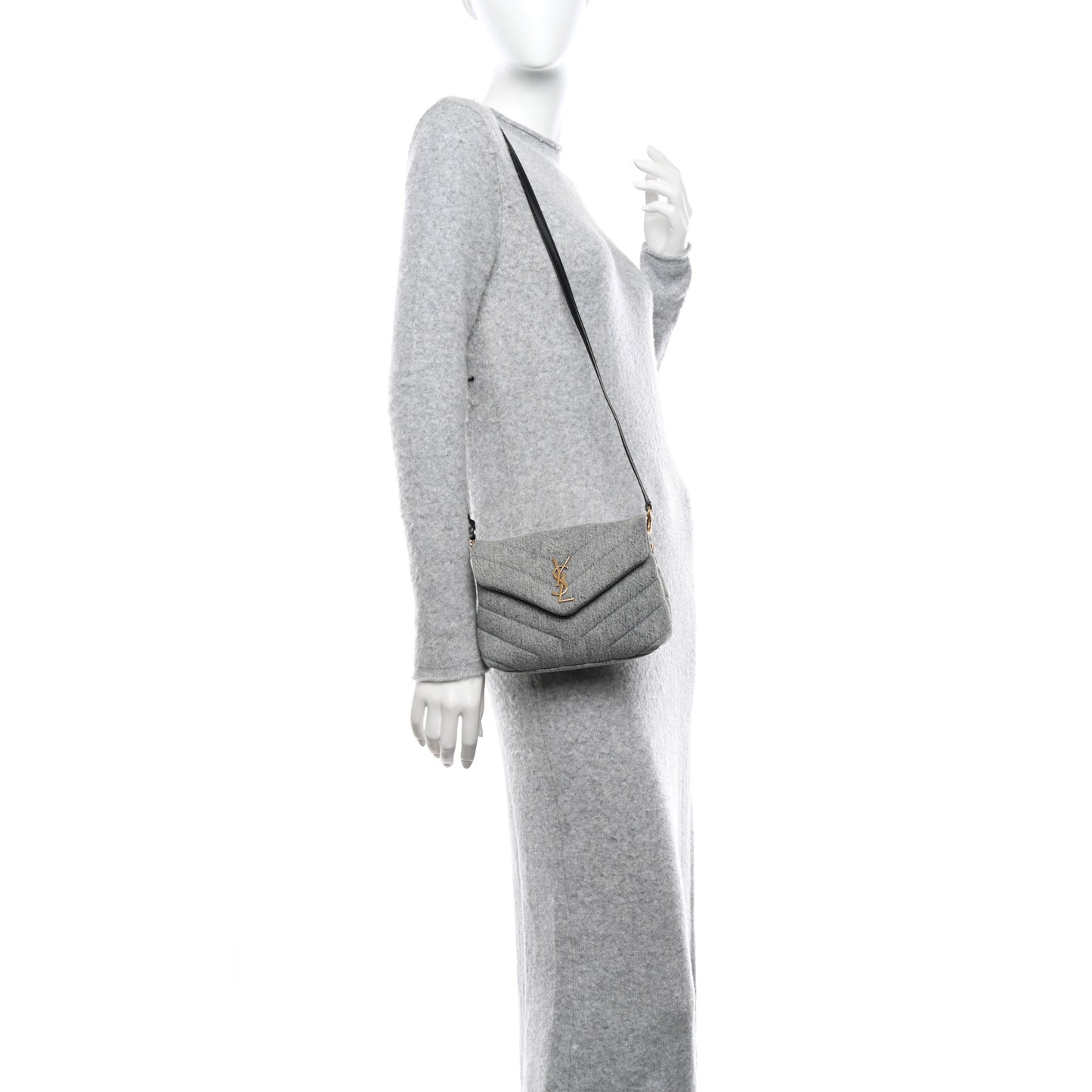 Denim Y Quilted Monogram Toy Loulou Crossbody Bag Grey