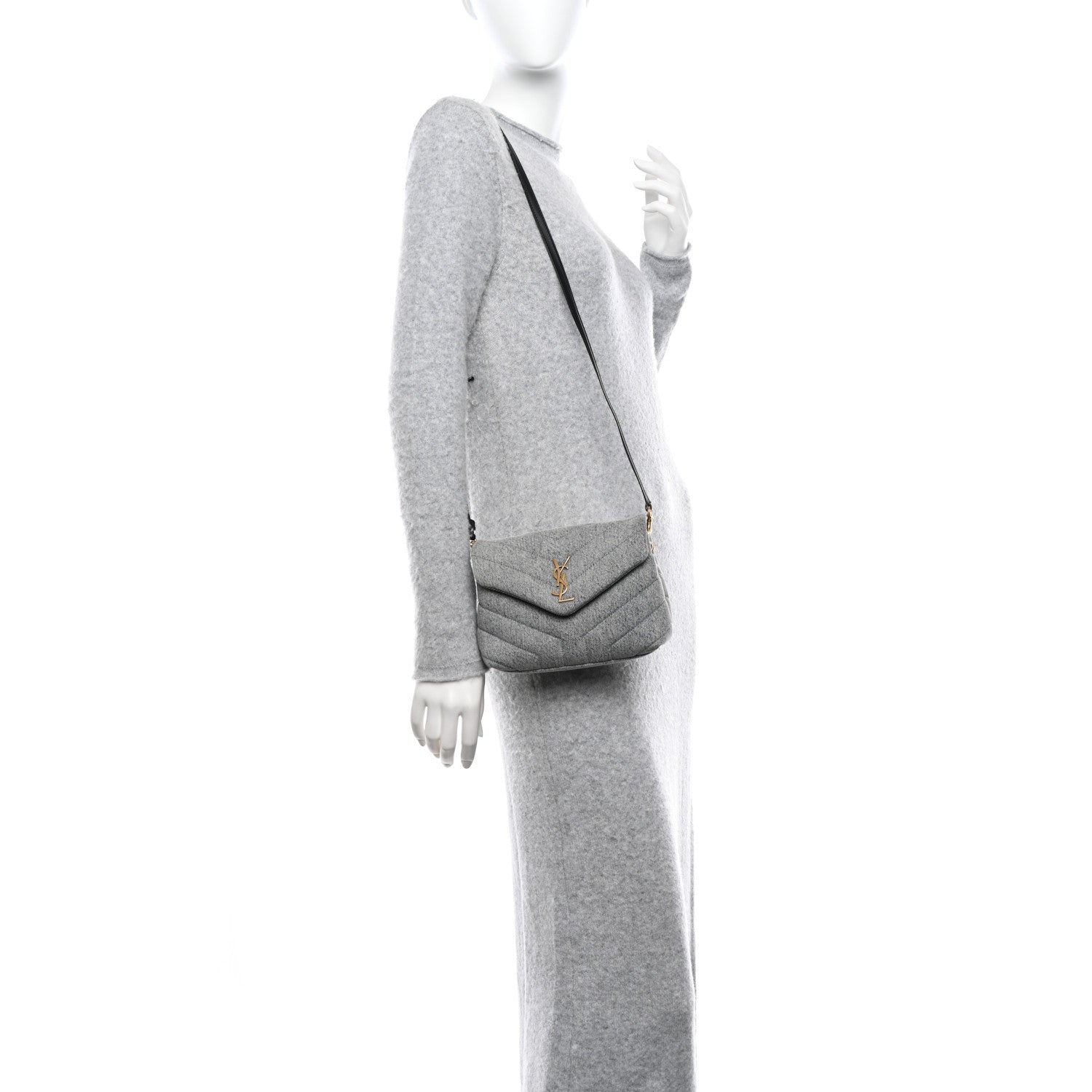 Saint Laurent Denim Y Quilted Monogram Toy Loulou Crossbody Bag Grey 2 of 9