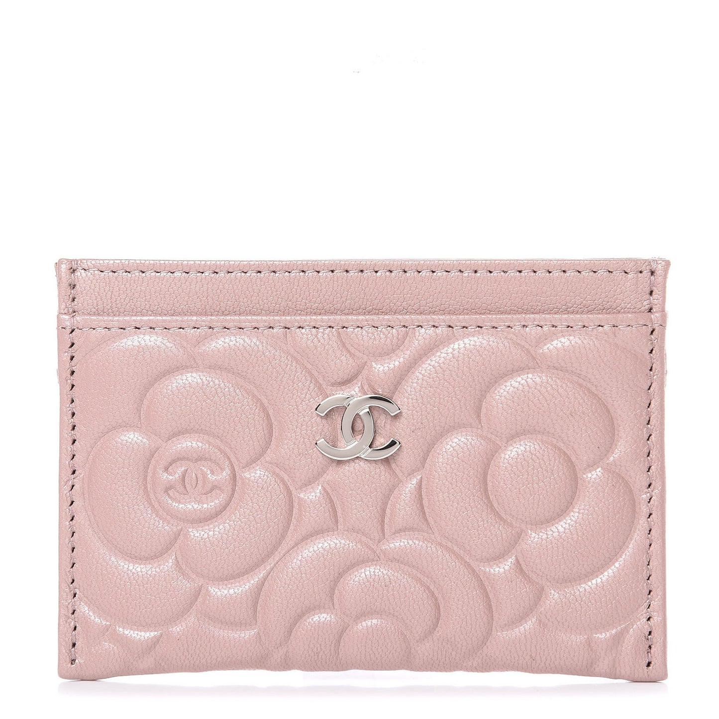 Goatskin Camellia Embossed Card Holder Light Pink