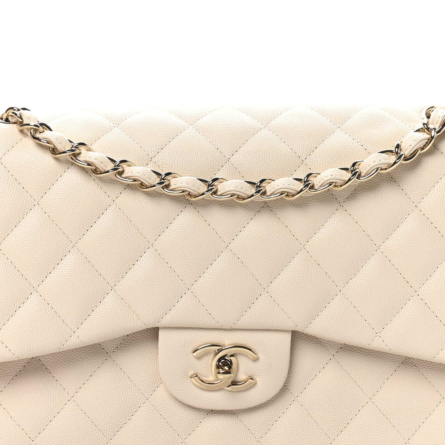 Caviar Quilted Jumbo Double Flap Light Beige
