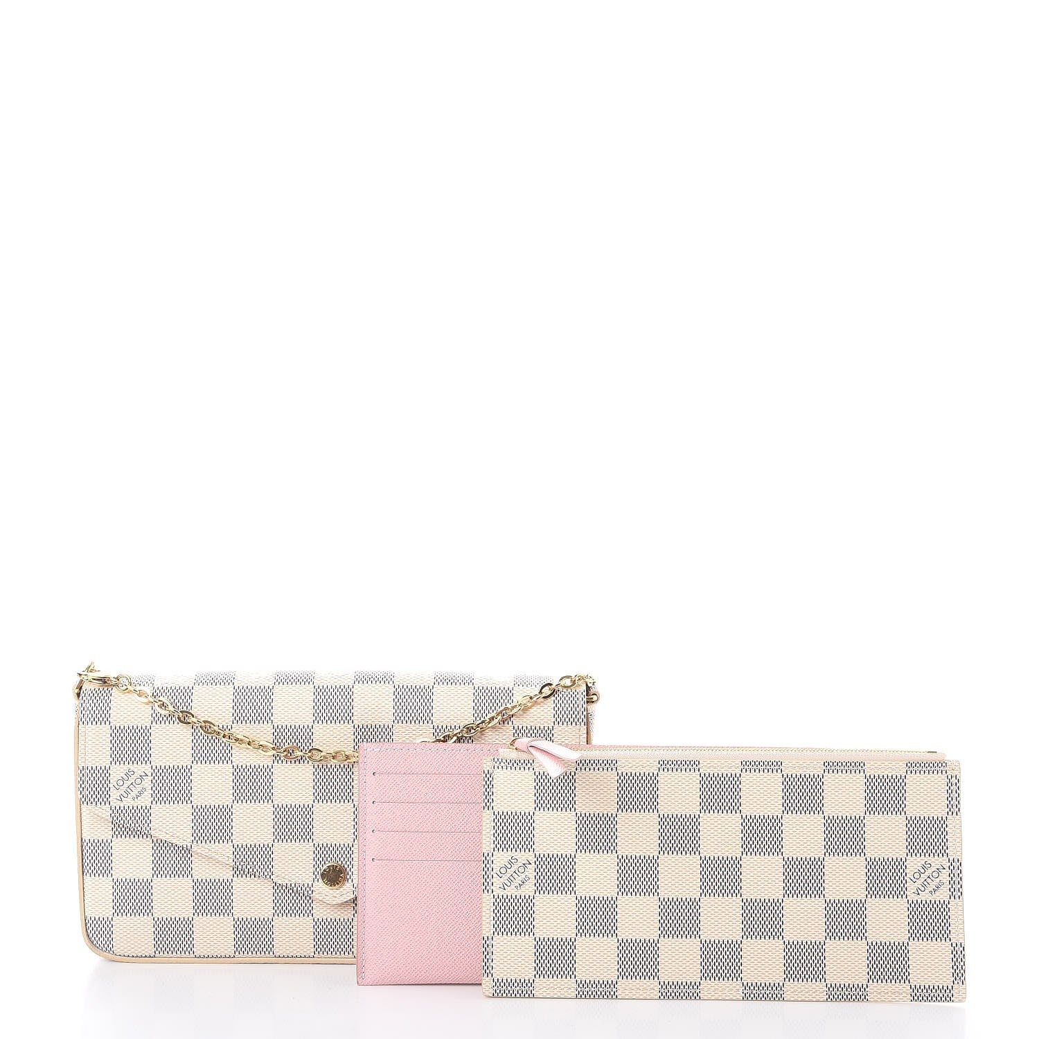 Louis Vuitton Damier Azur Pochette Felicie Chain Wallet Rose Ballerine 3 of 12