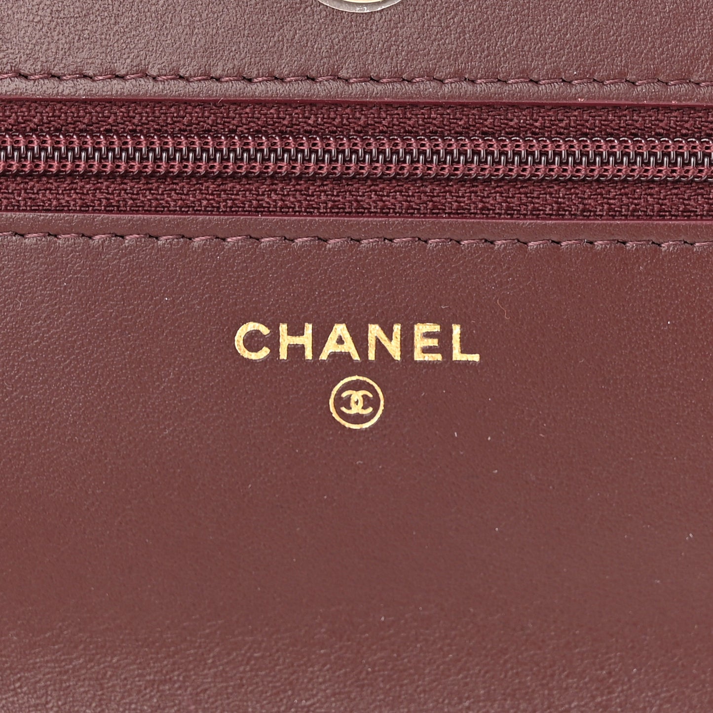 Shiny Crumpled Calfskin Quilted Chanel 19 Wallet On Chain WOC Burgundy