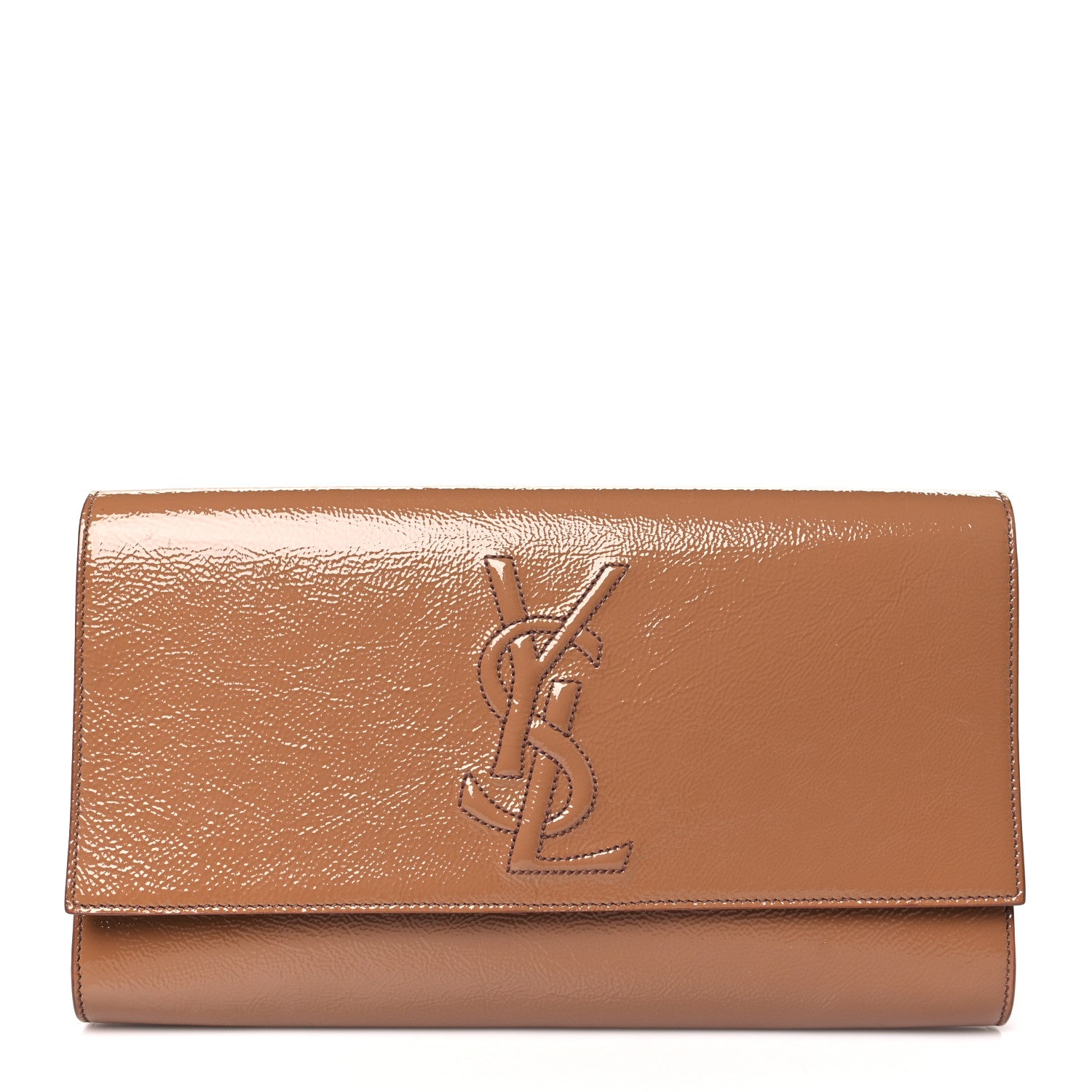 Saint Laurent Textured Patent Monogram Large Belle De Jour Clutch Tobacco 1 of 10
