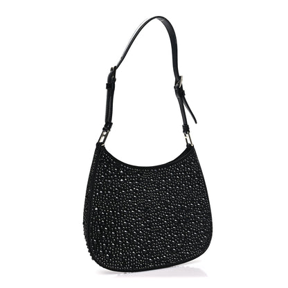 Prada Satin Crystal Cleo Adjustable Strap Shoulder Bag Black 2 of 10