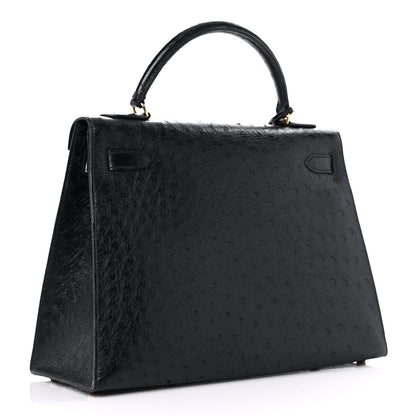 Hermes Ostrich Kelly Sellier 32 Black 2 of 24