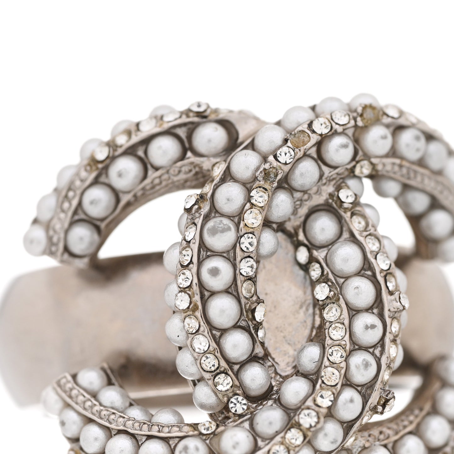 Crystal Pearl CC Ring 51 5.75 Silver
