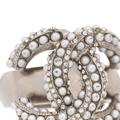 Chanel Crystal Pearl CC Ring 51 5.75 Silver 8 of 10
