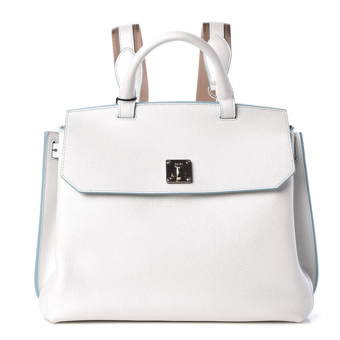 Grained Calfskin Large Milla Convertible Backpack White