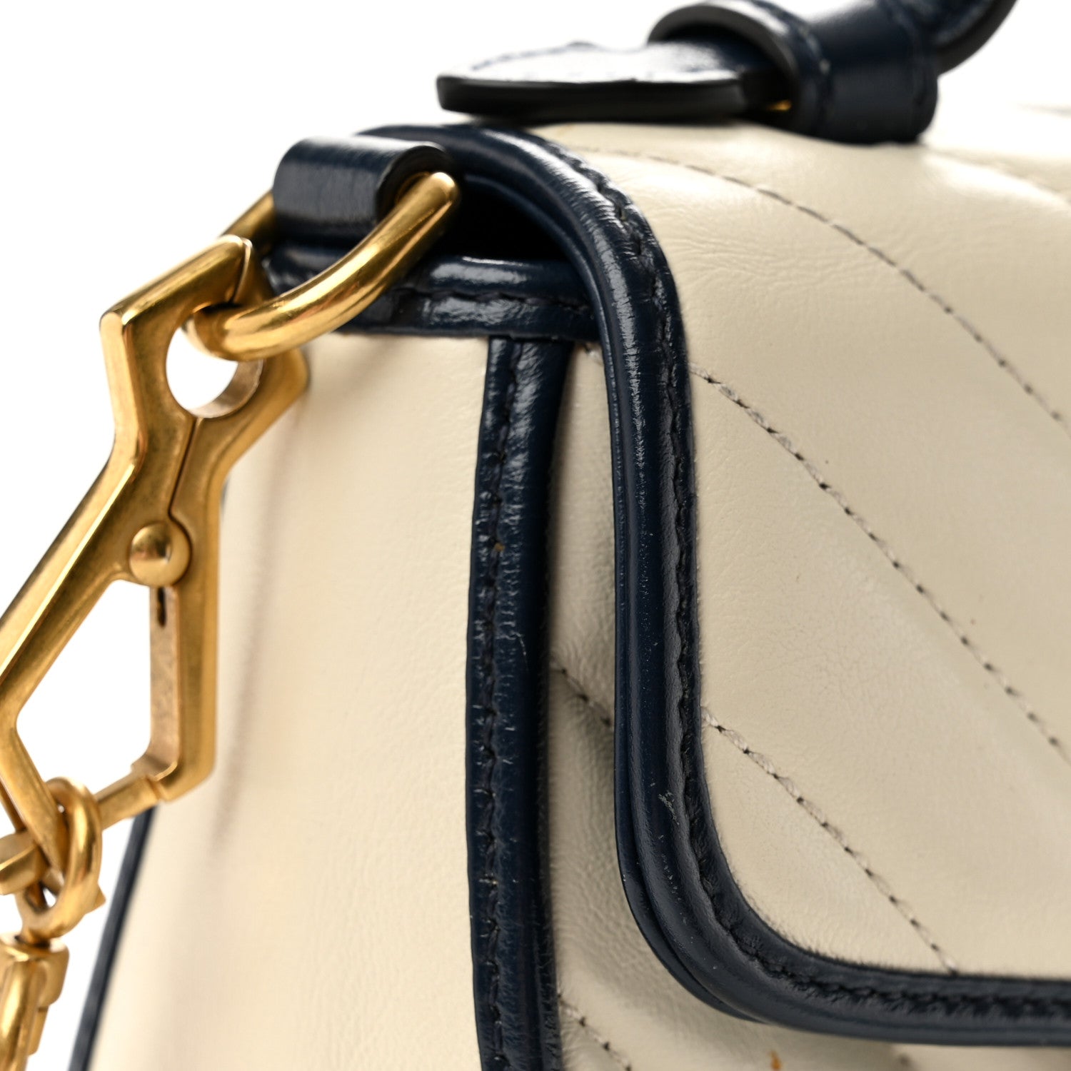 Gucci Vintage Effect Calfskin Matelasse Diagonal Mini Torchon GG Marmont Top Handle Shoulder Bag Mystic White Blue Agata 13 of 13