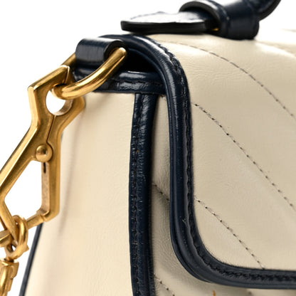 Gucci Vintage Effect Calfskin Matelasse Diagonal Mini Torchon GG Marmont Top Handle Shoulder Bag Mystic White Blue Agata 13 of 13