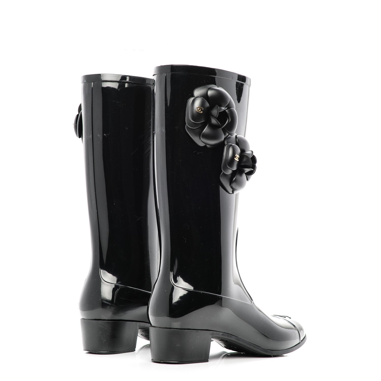 Chanel Rubber Camellia Rain Boots 37 Black 12 of 19