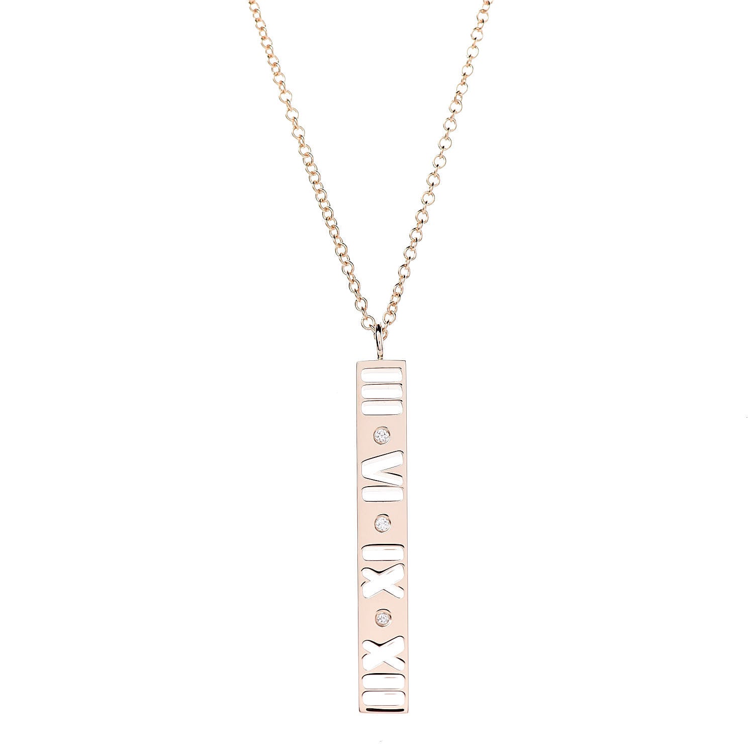 Tiffany 18K Rose Gold Diamond Atlas Bar Pendant Necklace 4 of 7